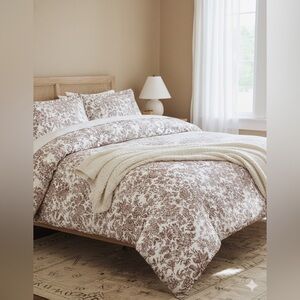 Rachel Ashwell King Comforter Set 3 Pcs 100% Cotton Burgundy Toile Floral Shams